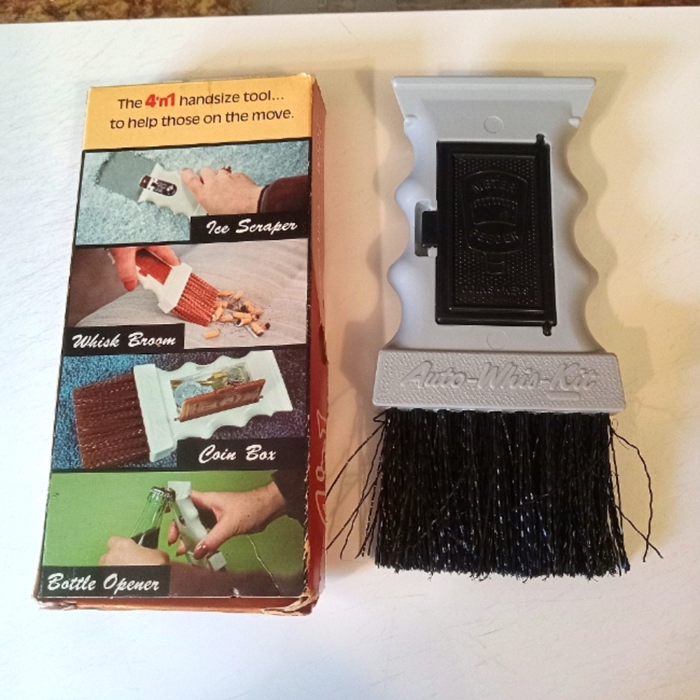 Vtg Auto-Whis-Kit 1960s Car Brush w/ Bottle Opener Ice Scraper and Coin Box